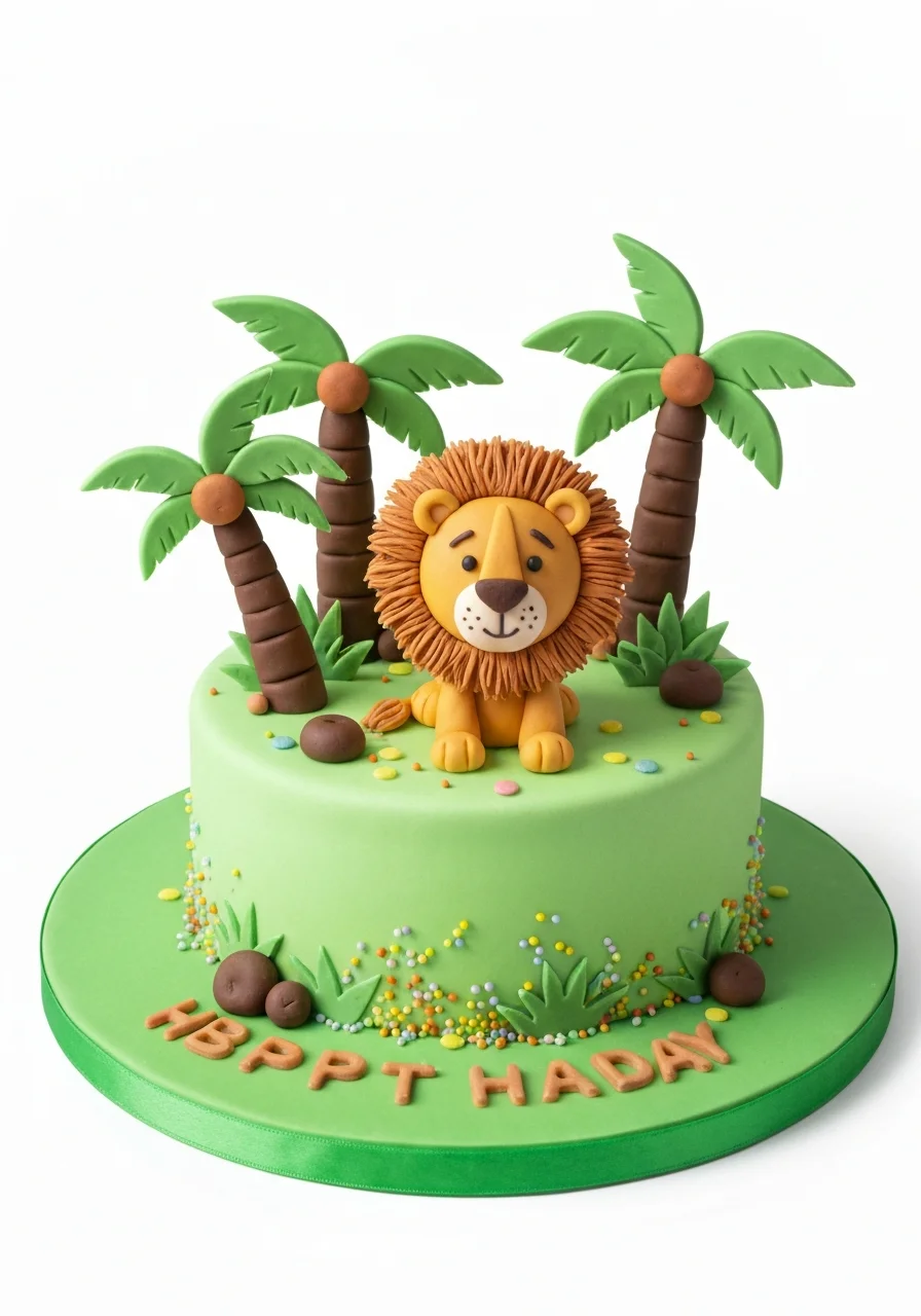 Jungle theme kids cake with fondant lion
