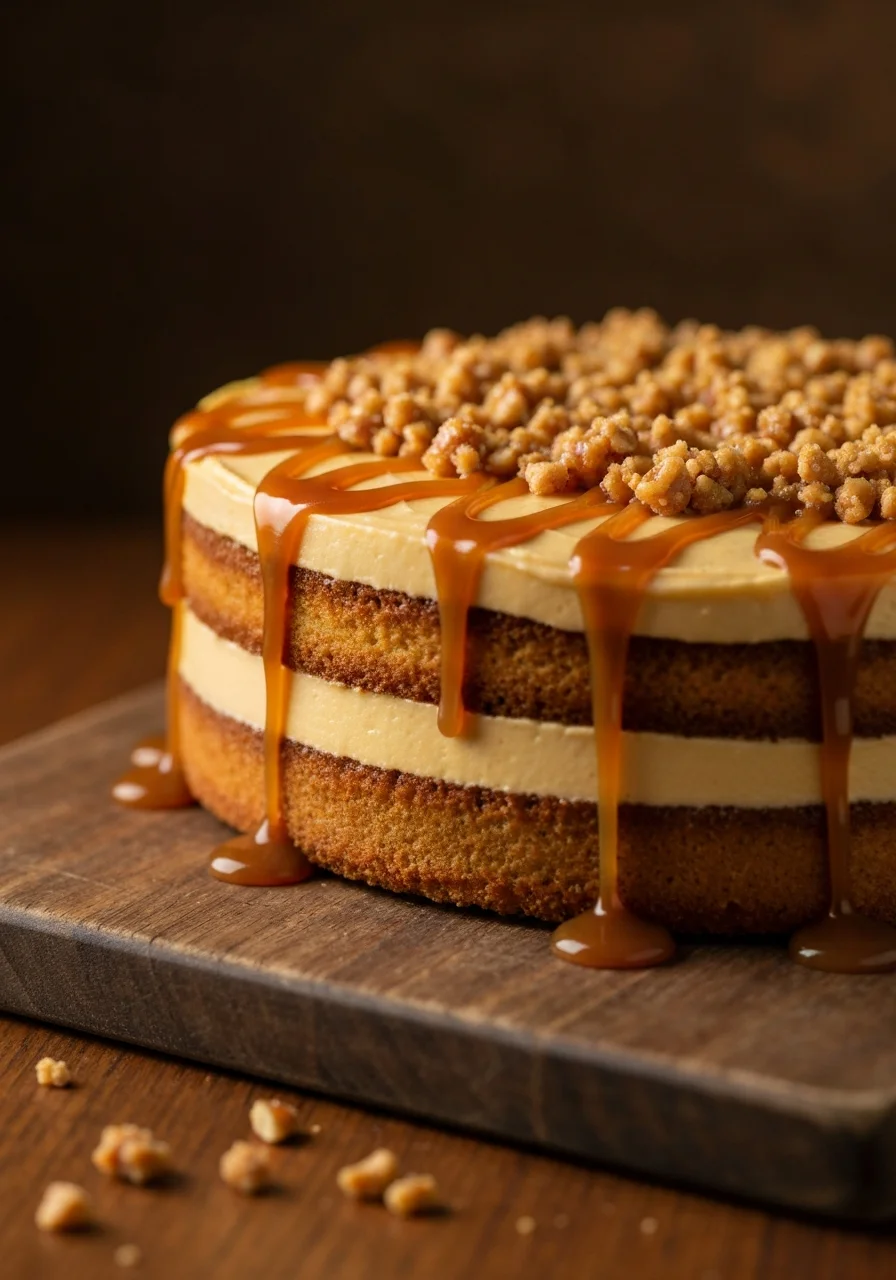 Butterscotch cake with praline crunch