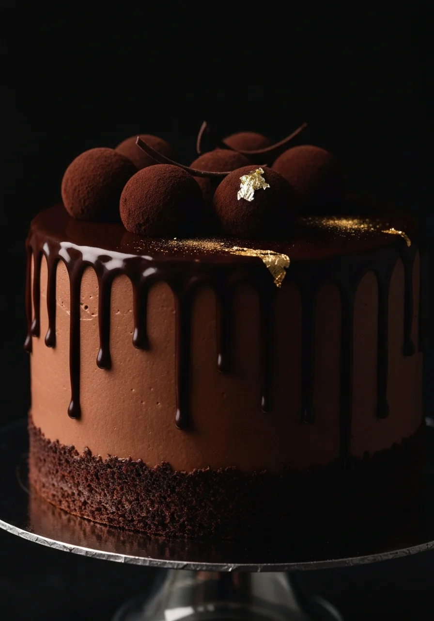 Chocolate truffle cake with ganache drip