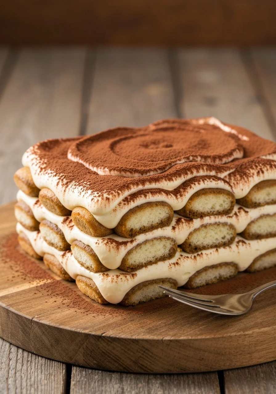 Tiramisu cake with mascarpone layers