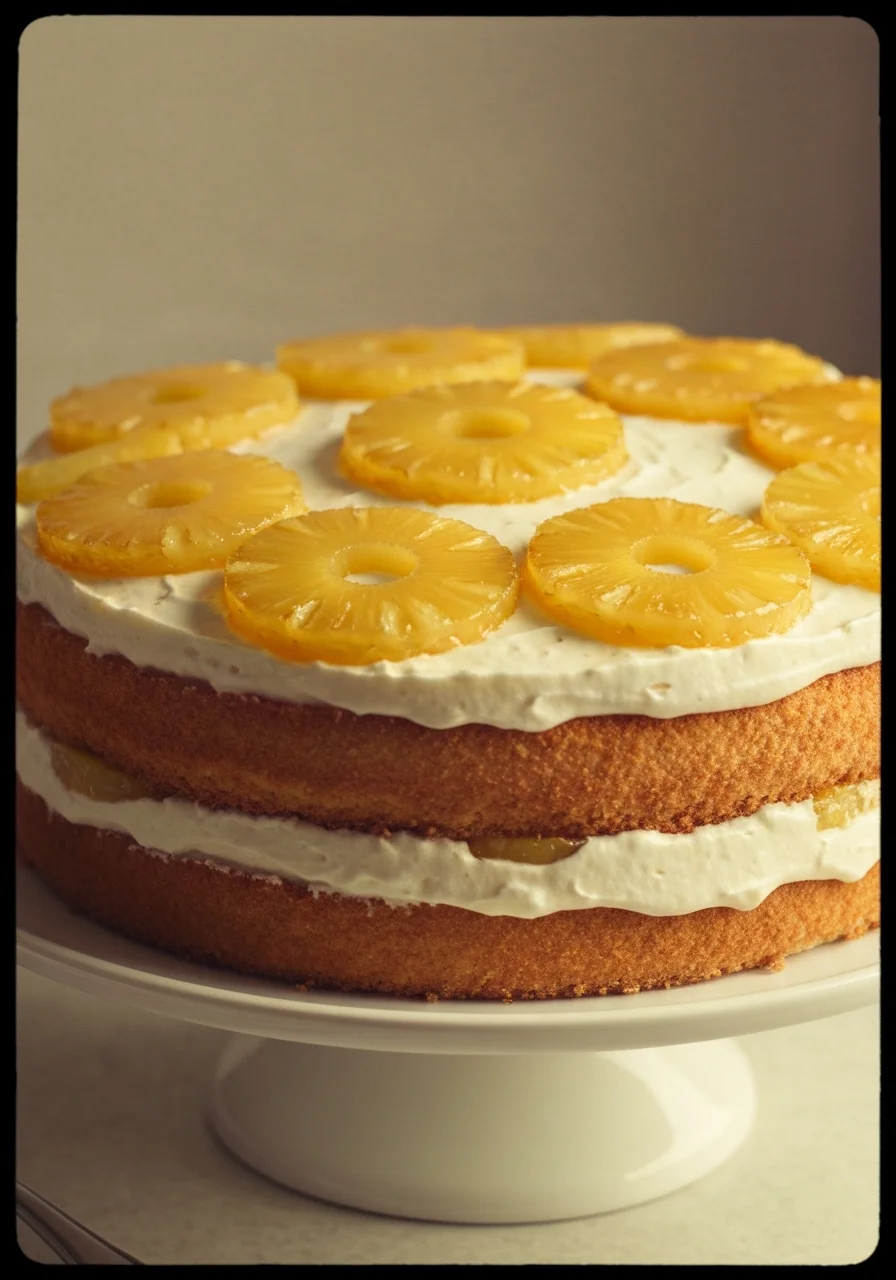 Pineapple cream cake with caramelized topping